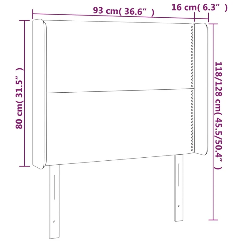 Tête de lit accessoire couchage chambre à coucher meuble avec rebord latéral 93 x 16 x 118/128 cm tissu gris clair TDL0205109