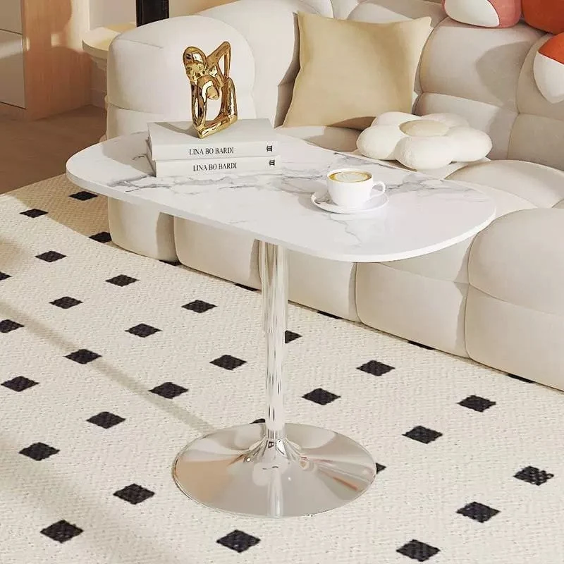 Modern Minimalist Square Carbon Steel Stone Slab End Table Height Adjustable 1-Tier For Living Room