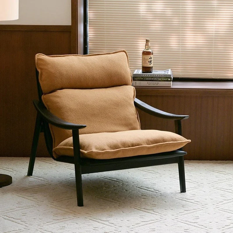 Contemporary Retro Rectangular Curved Upholstered Ash Wood Sherpa Fabric Plywood Accent Chair Backrest Armrest For Living Room