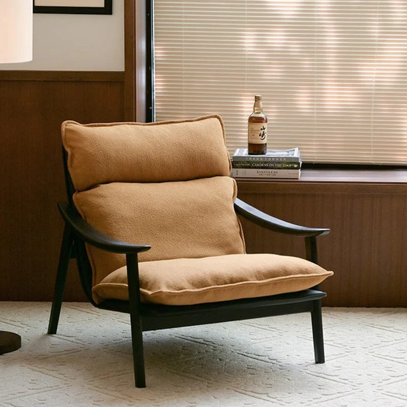 Contemporary Retro Rectangular Curved Upholstered Ash Wood Sherpa Fabric Plywood Accent Chair Backrest Armrest For Living Room