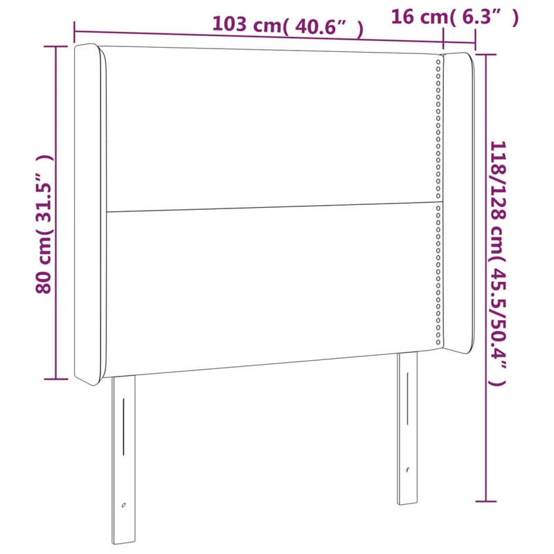 Tête de lit accessoire couchage chambre à coucher meuble avec rebord latéral 103 x 16 x 118/128 cm synthétique noir TDL0204633
