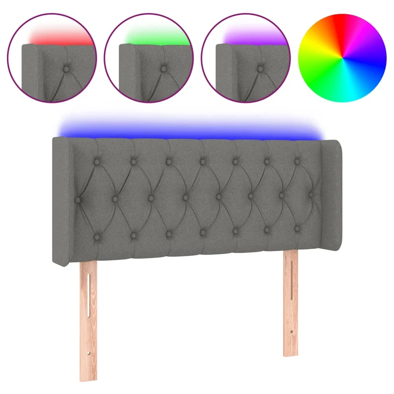Tête de lit accessoire couchage chambre à coucher meuble à LED 103 x 16 x 78/88 cm tissu gris foncé TDL0201171