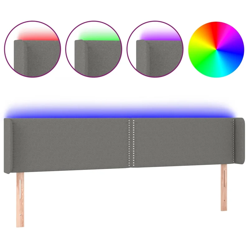 Tête de lit accessoire couchage chambre à coucher meuble à LED 183 x 16 x 78/88 cm tissu gris foncé TDL0201093