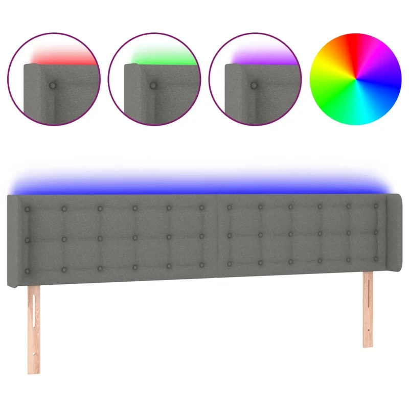Tête de lit accessoire couchage chambre à coucher meuble à LED capitonné 203 x 16 x 78/88 cm tissu gris foncé TDL0201053