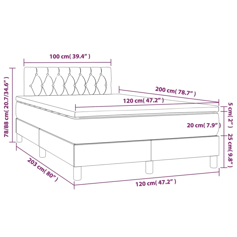 Cadre de lit LED avec sommier tête de lit matelas 120 x 200 cm tissu noir TDL0209283