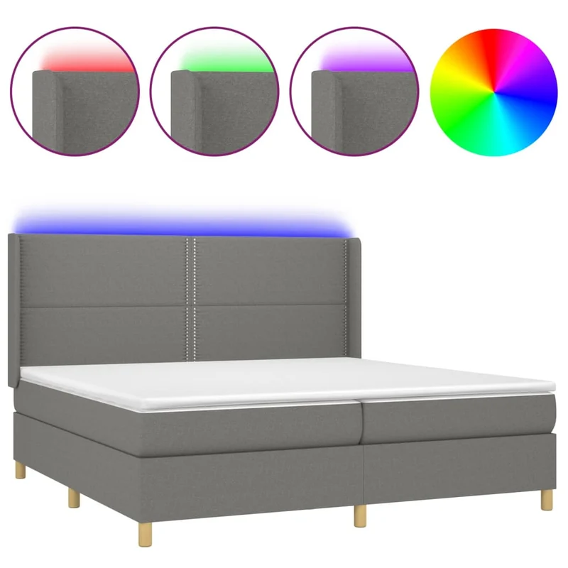 Cadre de lit LED avec sommier tête de lit matelas 200x200 cm tissu gris foncé TDL0208298