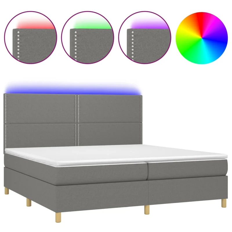 Cadre de lit LED avec sommier tête de lit matelas 200x200 cm tissu gris foncé TDL0208286