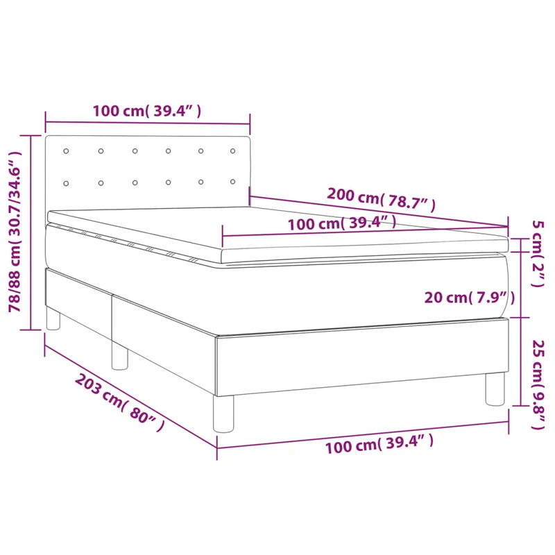 Cadre de lit LED avec sommier tête de lit matelas surmatelas 100x200 cm tissu gris clair TDL0207935