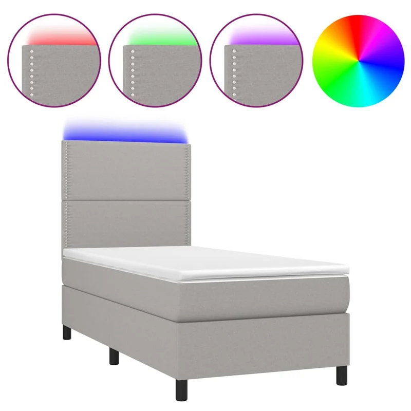 Cadre de lit LED avec sommier tête de lit matelas surmatelas 100x200 cm tissu gris clair TDL0207927