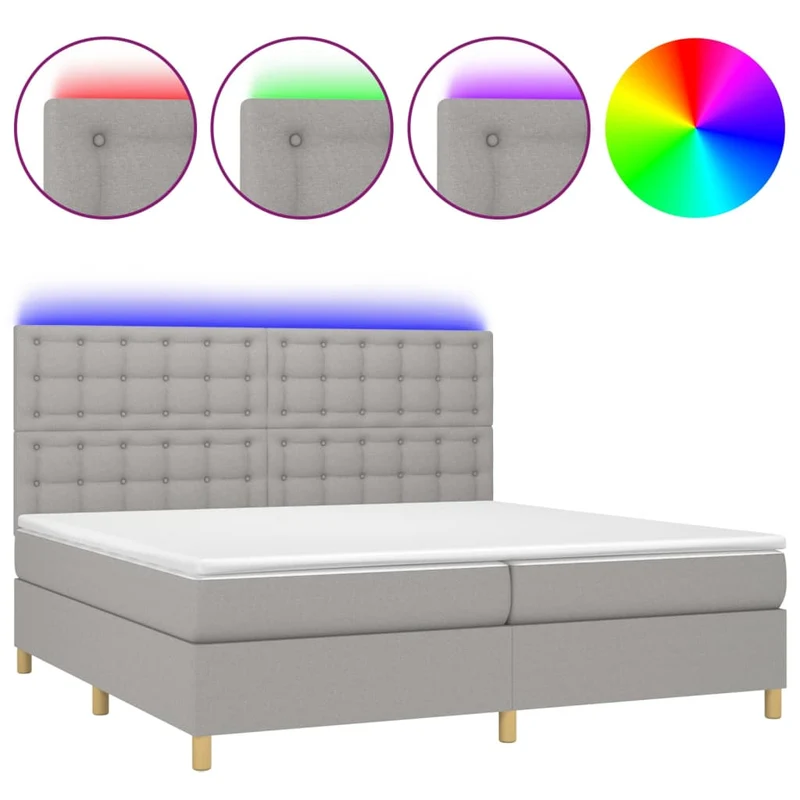 Cadre de lit LED avec sommier tête de lit matelas surmatelas 200x200 cm tissu gris clair TDL0207788