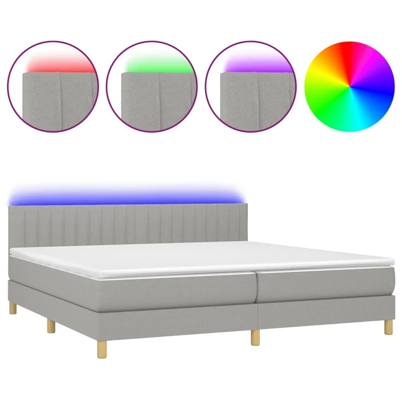 Cadre de lit LED avec sommier tête de lit matelas surmatelas 200x200 cm tissu gris clair TDL0207780