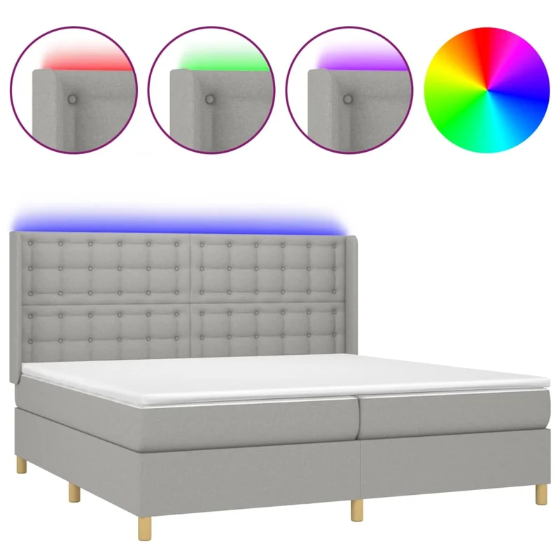 Cadre de lit LED avec sommier tête de lit matelas surmatelas 200x200 cm tissu gris clair TDL0207774