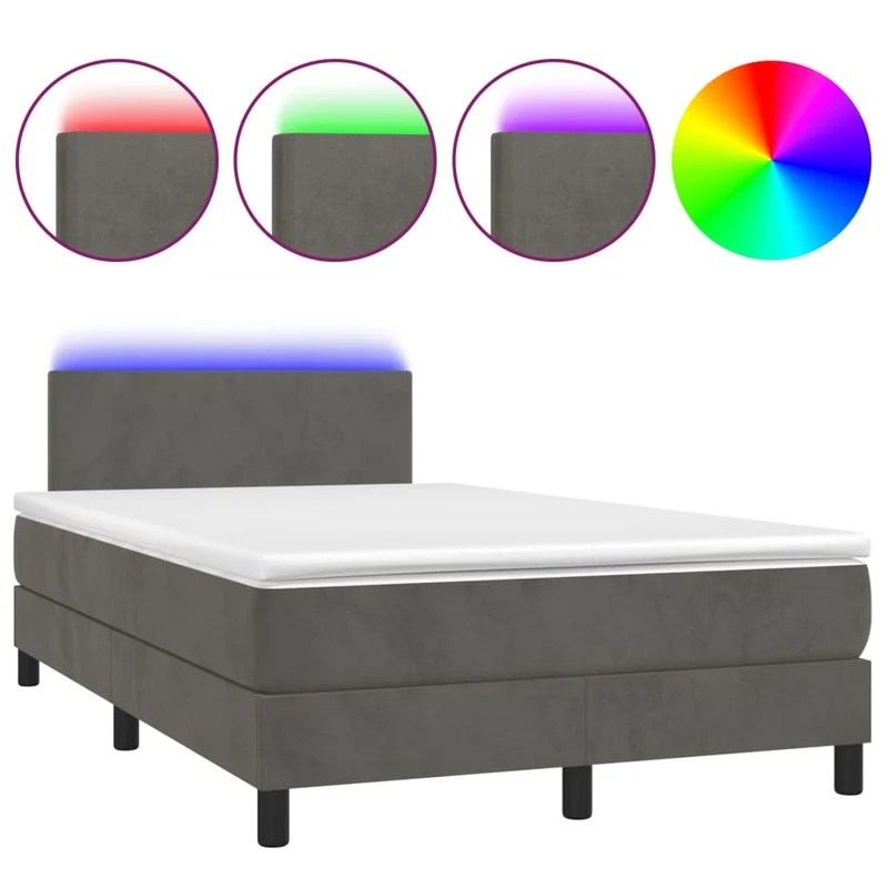 Cadre de lit LED avec sommier tête de lit matelas surmatelas 120x200 cm tissu velours gris foncé TDL0207729