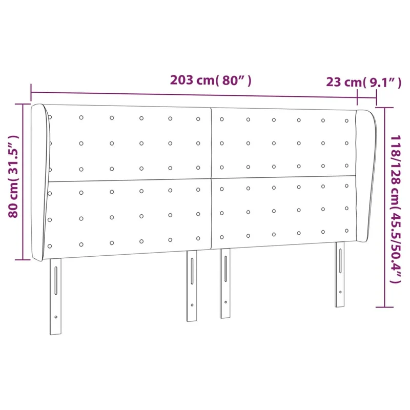 Tête de lit accessoire couchage chambre à coucher meuble avec rebord latéral 203 x 23 x 118/128 cm tissu gris clair TDL0205169