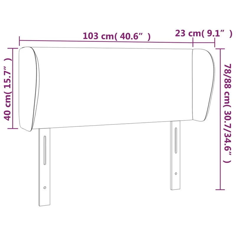 Tête de lit accessoire couchage chambre à coucher meuble avec rebord latéral 103 x 23 x 78/88 cm tissu velours gris foncé TDL0205031