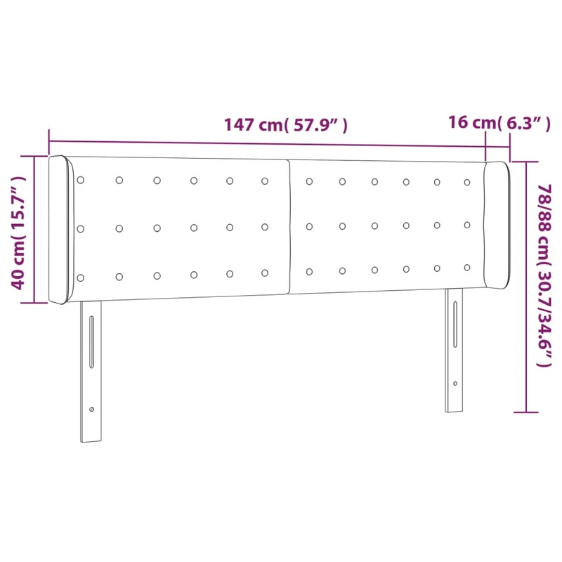 Tête de lit accessoire couchage chambre à coucher meuble avec rebord latéral capitonné 147 x 16 x 78/88 cm tissu gris foncé TDL0205015
