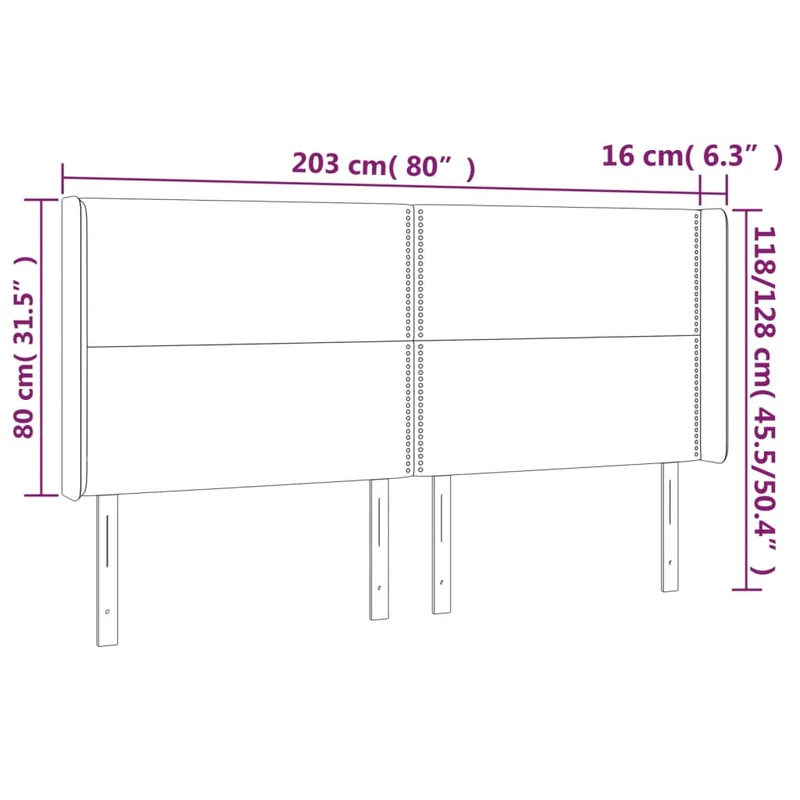Tête de lit accessoire couchage chambre à coucher meuble avec rebord latéral 203 x 16 x 118/128 cm tissu gris foncé TDL0204952