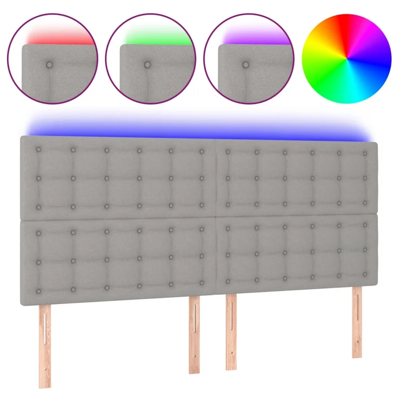 Tête de lit accessoire couchage chambre à coucher meuble à LED 200 x 5 x 118/128 cm tissu gris clair TDL0201325