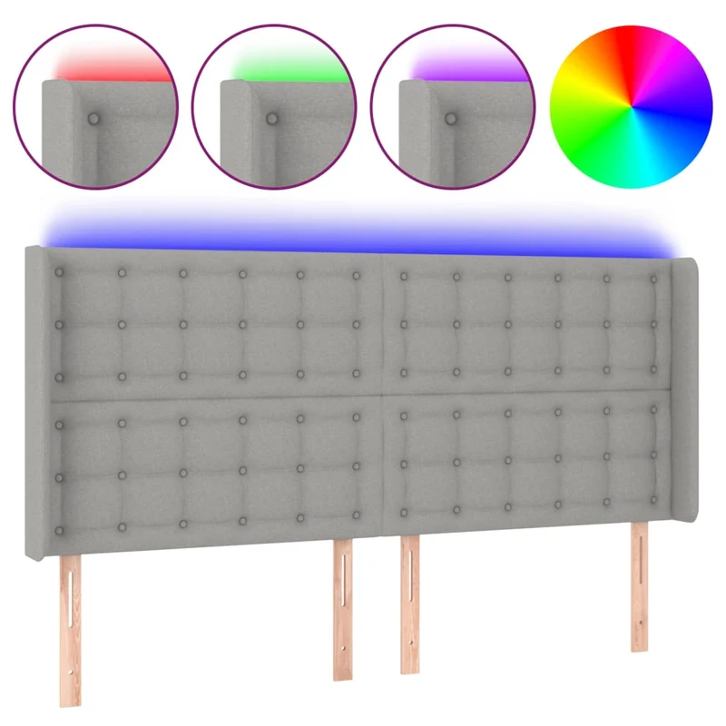 Tête de lit accessoire couchage chambre à coucher meuble à LED 203 x 16 x 118/128 cm tissu gris clair TDL0201301