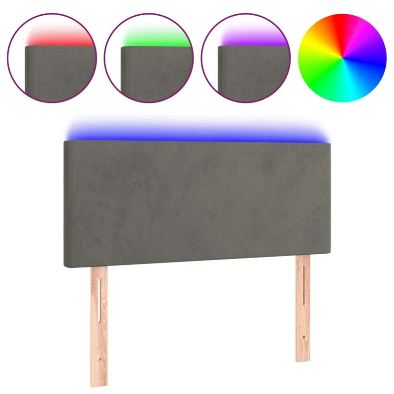 Tête de lit accessoire couchage chambre à coucher meuble à LED 100 x 5 x 78/88 cm tissu velours gris foncé TDL0201195