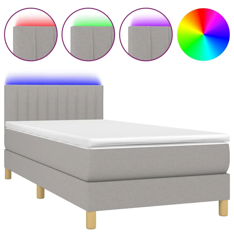 Cadre de lit LED avec sommier tête de lit matelas 90x200cm tissu gris clair TDL0209449