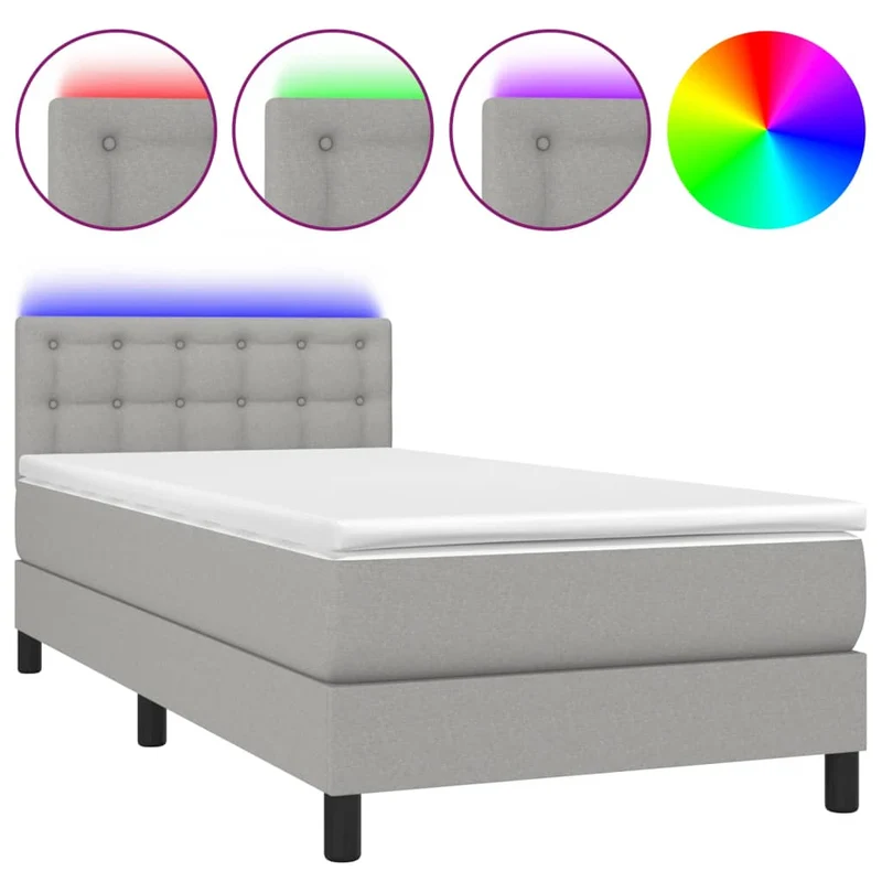 Cadre de lit LED avec sommier tête de lit matelas 80x200cm tissu gris clair TDL0209504