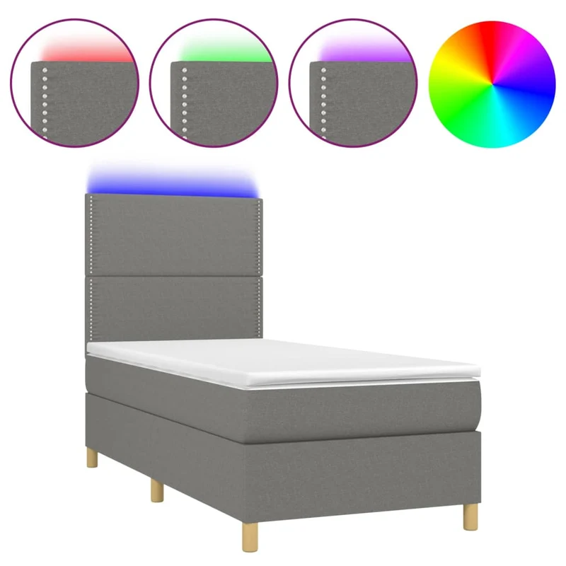 Cadre de lit LED avec sommier tête de lit matelas 90x200cm tissu gris foncé TDL0209386