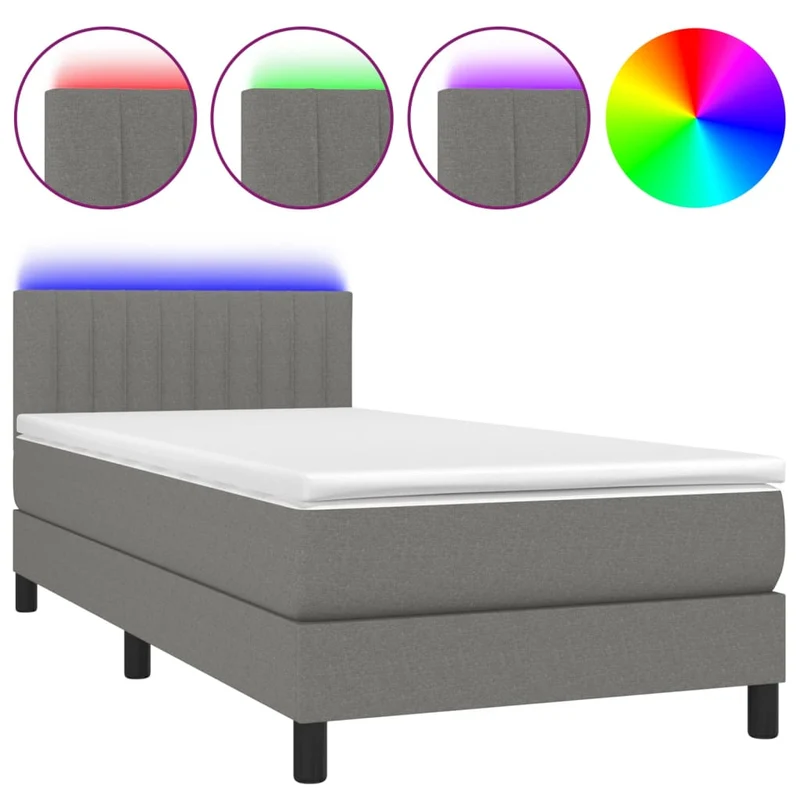 Cadre de lit LED avec sommier tête de lit matelas 90x200cm tissu gris foncé TDL0209374