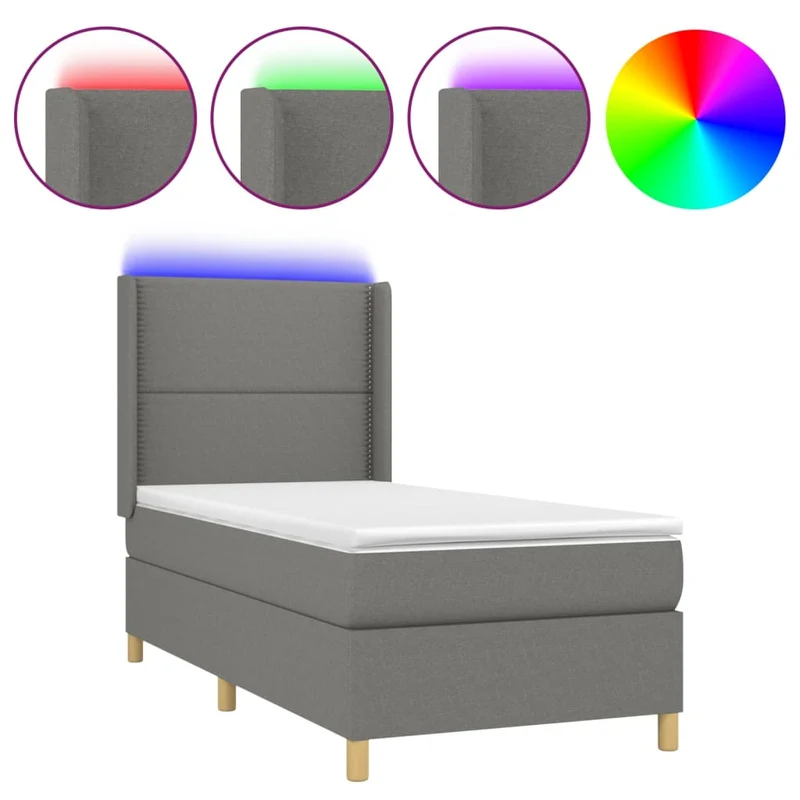 Cadre de lit LED avec sommier tête de lit matelas 90x200cm tissu gris foncé TDL0209372