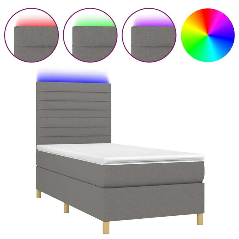Cadre de lit LED avec sommier tête de lit matelas 90x200cm tissu gris foncé TDL0209369