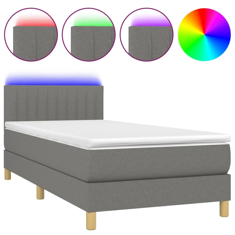 Cadre de lit LED avec sommier tête de lit matelas 90x200cm tissu gris foncé TDL0209367