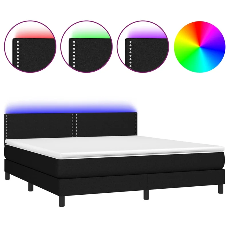 Cadre de lit LED avec sommier tête de lit matelas 180x200 cm tissu noir TDL0209164