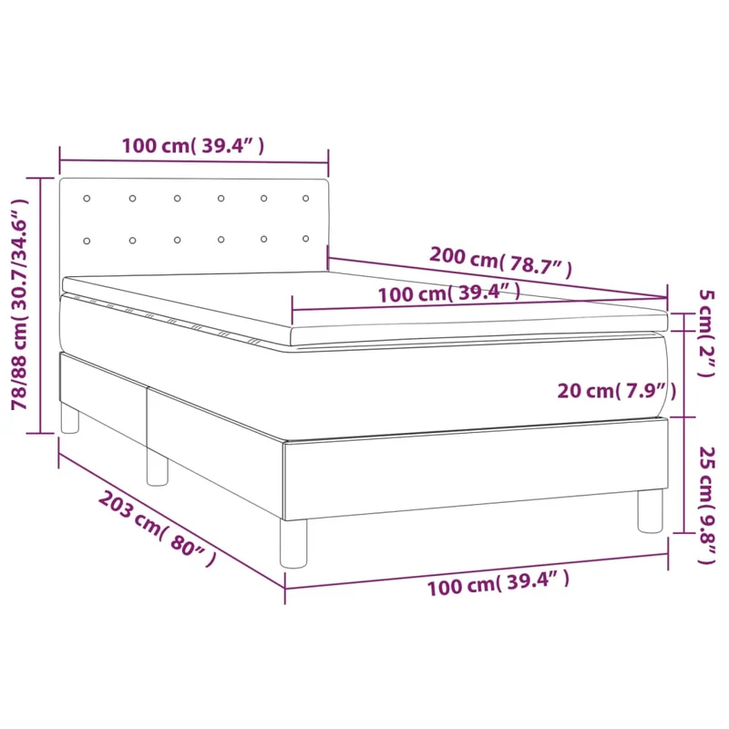 Cadre de lit LED avec sommier tête de lit matelas 100x200 cm tissu gris foncé TDL0208442