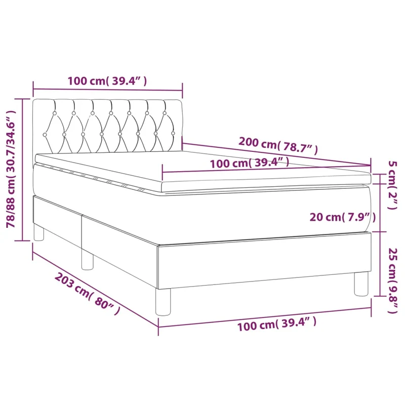 Cadre de lit LED avec sommier tête de lit matelas 100x200 cm tissu gris foncé TDL0208433