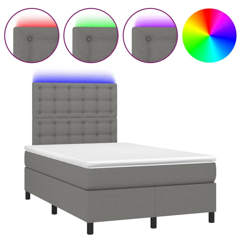 Cadre de lit LED avec sommier tête de lit matelas 120x200 cm tissu gris foncé TDL0208406