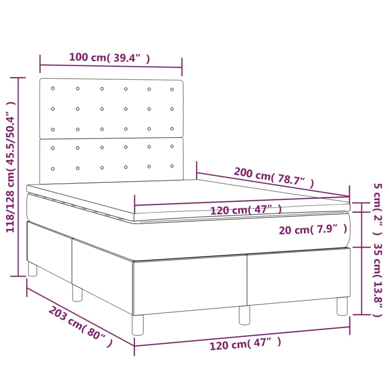 Cadre de lit LED avec sommier tête de lit matelas 120x200 cm tissu gris foncé TDL0208406