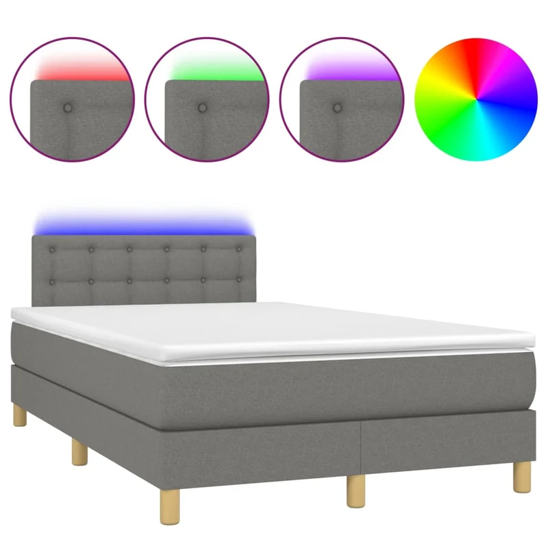 Cadre de lit LED avec sommier tête de lit matelas 120x200 cm tissu gris foncé TDL0208396