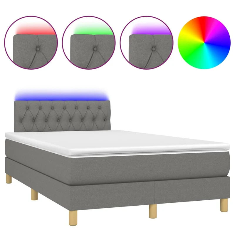Cadre de lit LED avec sommier tête de lit matelas 120x200 cm en tissu gris foncé TDL0208397