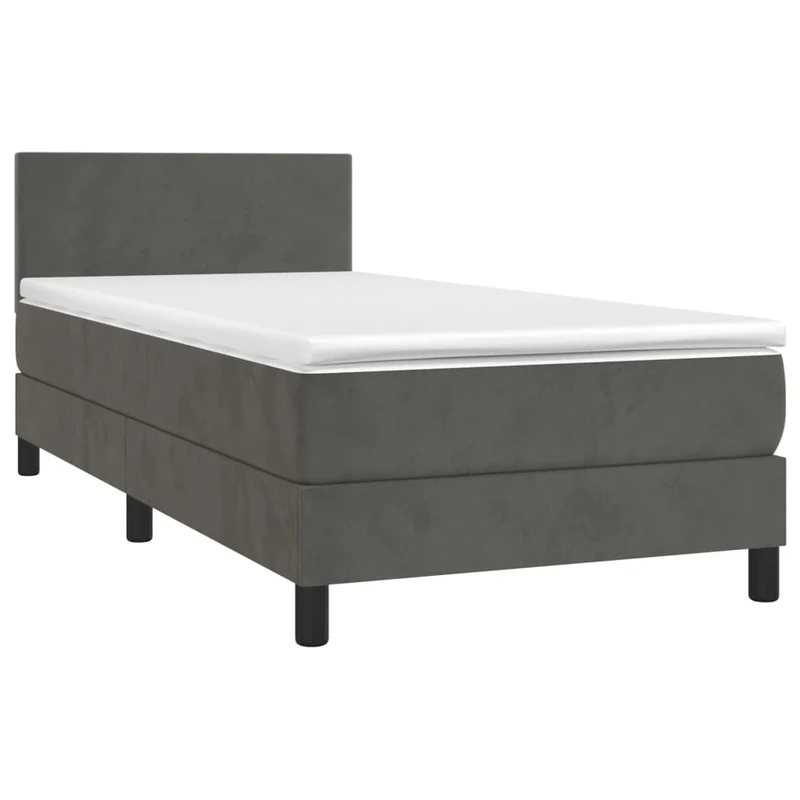 Cadre de lit LED avec sommier tête de lit matelas 90x190cm tissu velours gris foncé TDL0208259