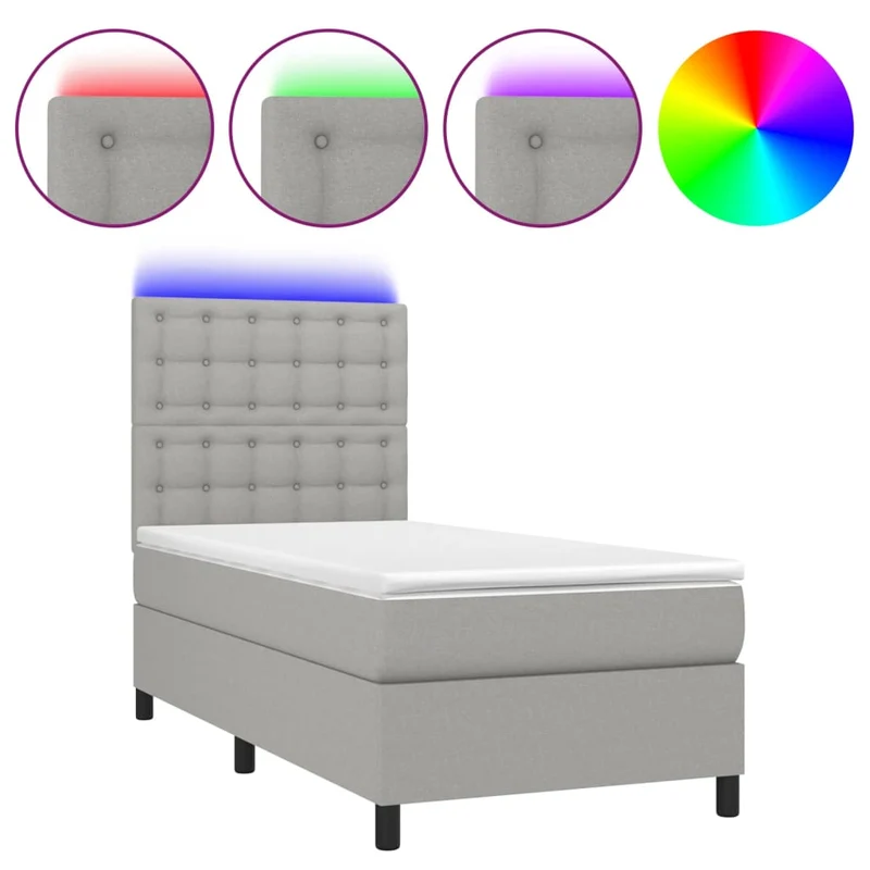Cadre de lit LED avec sommier tête de lit matelas surmatelas 100x200 cm tissu gris clair TDL0207954