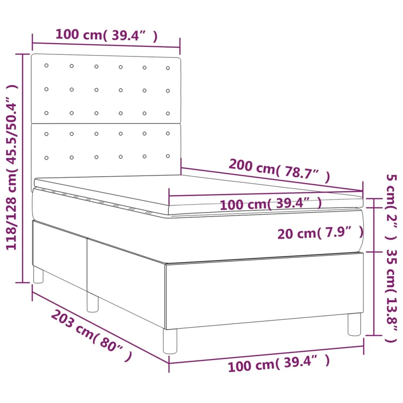 Cadre de lit LED avec sommier tête de lit matelas surmatelas 100x200 cm tissu gris clair TDL0207954