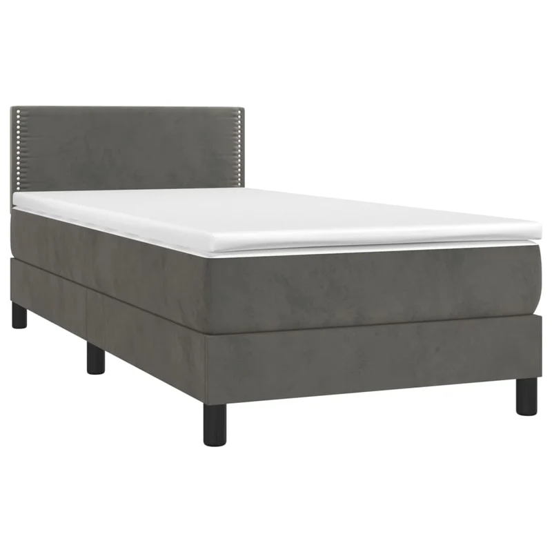 Cadre de lit LED avec sommier tête de lit matelas surmatelas 100x200 cm tissu velours gris foncé TDL0207754