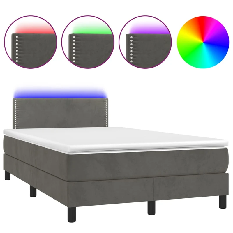 Cadre de lit LED avec sommier tête de lit matelas surmatelas 120x200 cm tissu velours gris foncé TDL0207740