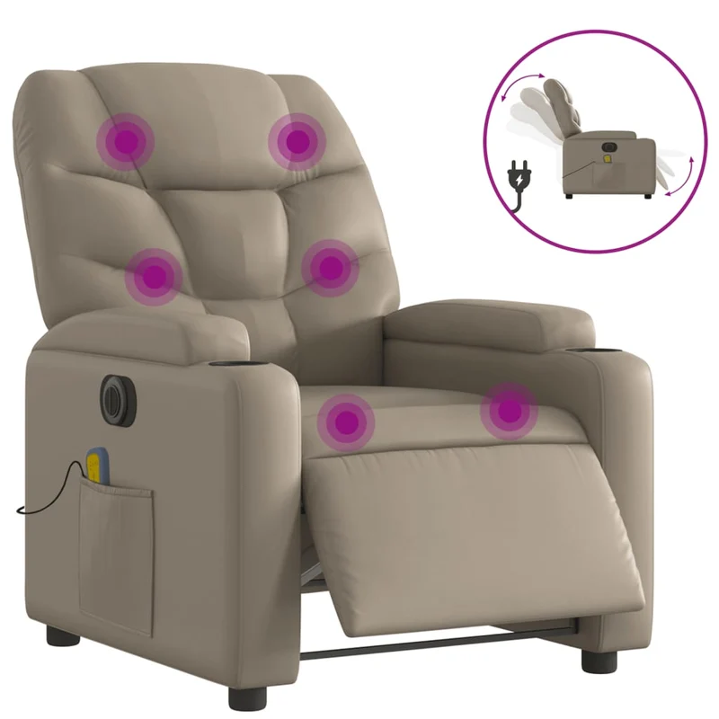 Fauteuil de relaxation TV fonction massage inclinable électrique 6 points de massage PVC couleur cappuccino DEC027138