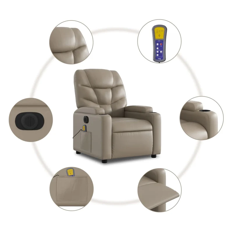 Fauteuil de relaxation TV fonction massage inclinable électrique 6 points de massage PVC couleur cappuccino DEC027138