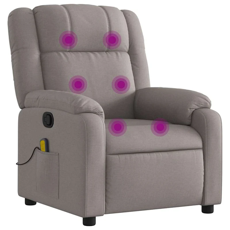 Fauteuil de relaxation TV fonction massage inclinable 6 points de massage en tissu taupe DEC027109