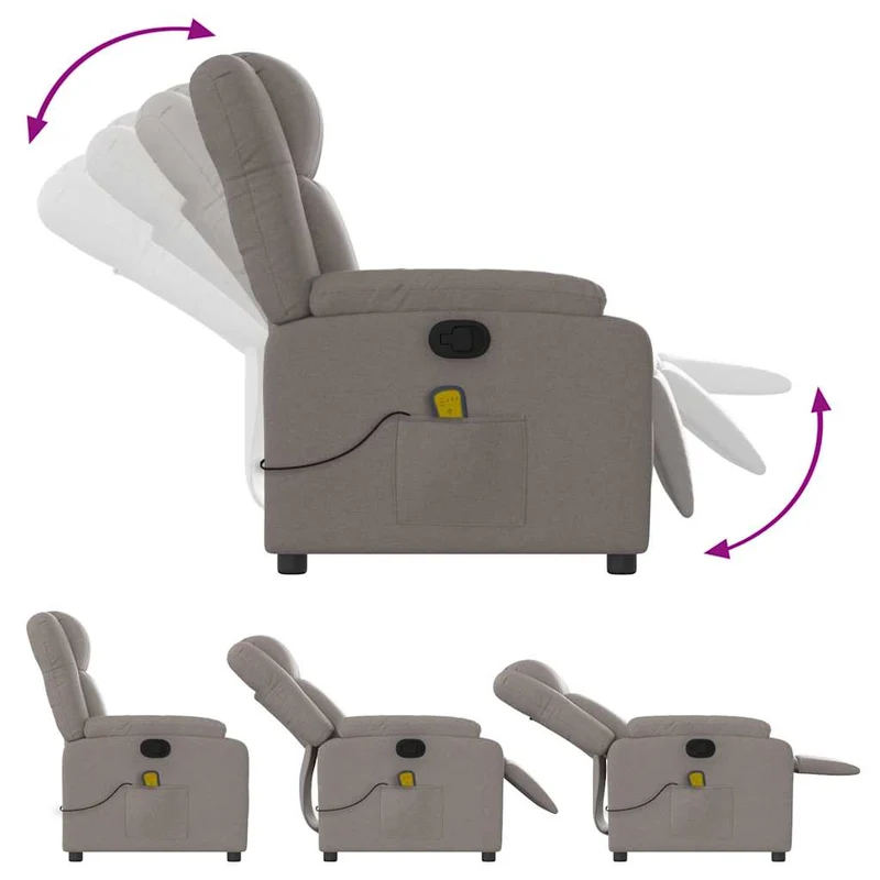 Fauteuil de relaxation TV fonction massage inclinable 6 points de massage en tissu taupe DEC027109