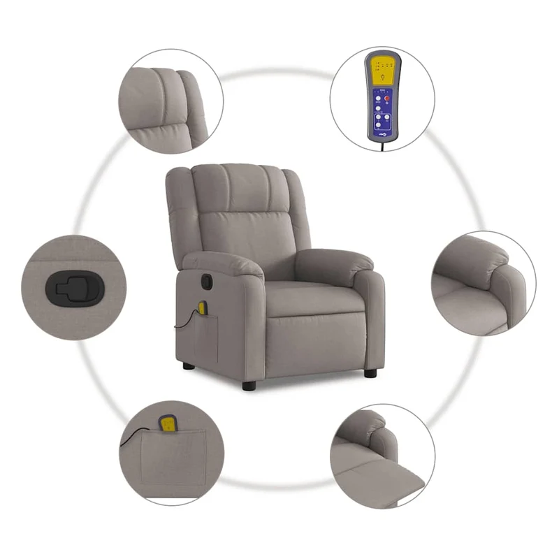 Fauteuil de relaxation TV fonction massage inclinable 6 points de massage en tissu taupe DEC027109