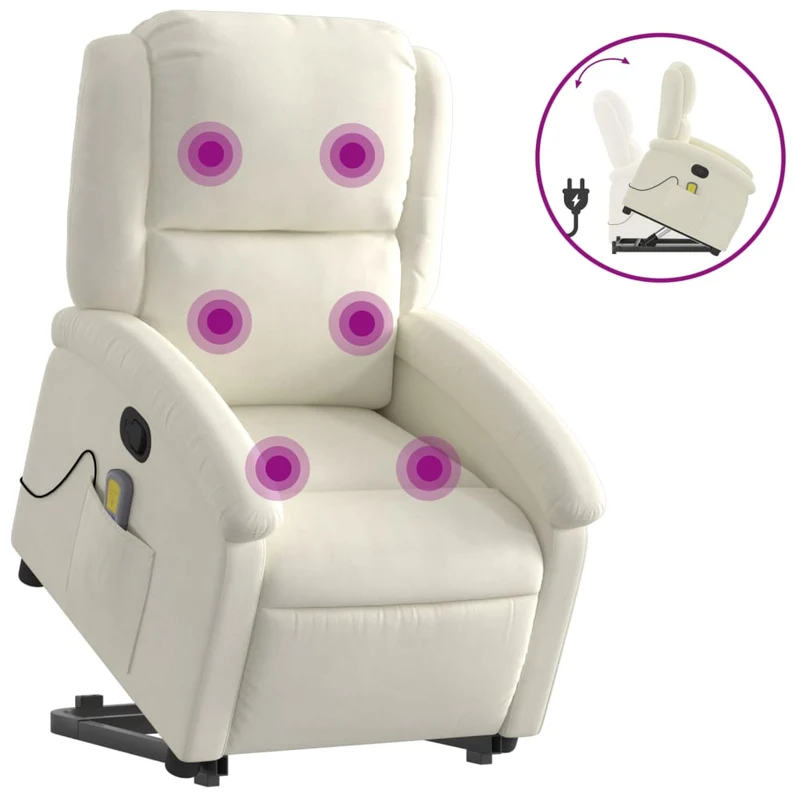 Fauteuil de relaxation TV fonction massage inclinable levage électrique en velours crème DEC026898