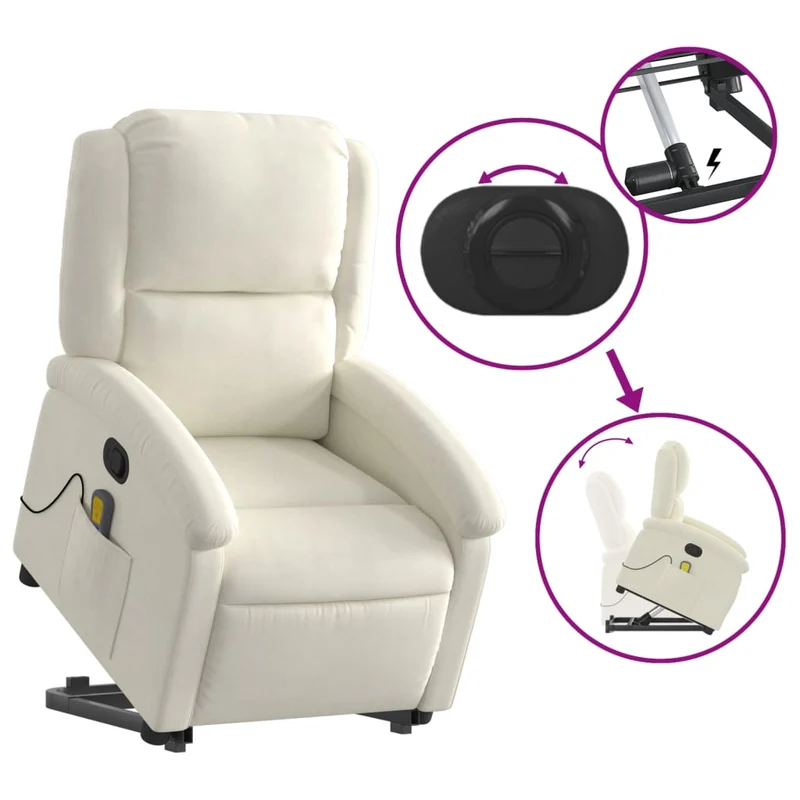 Fauteuil de relaxation TV fonction massage inclinable levage électrique en velours crème DEC026898